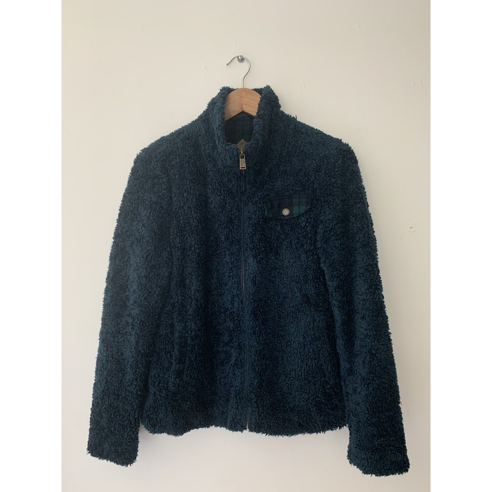 Pendleton Women S Fuzzy Sherpa Full Zip Jacket Teddy Fleece Plaid Accents Cabin